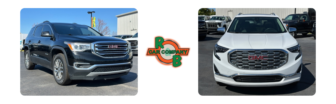 R&B Car Company South Bend dealership with a selection of used GMC vehicles displayed.